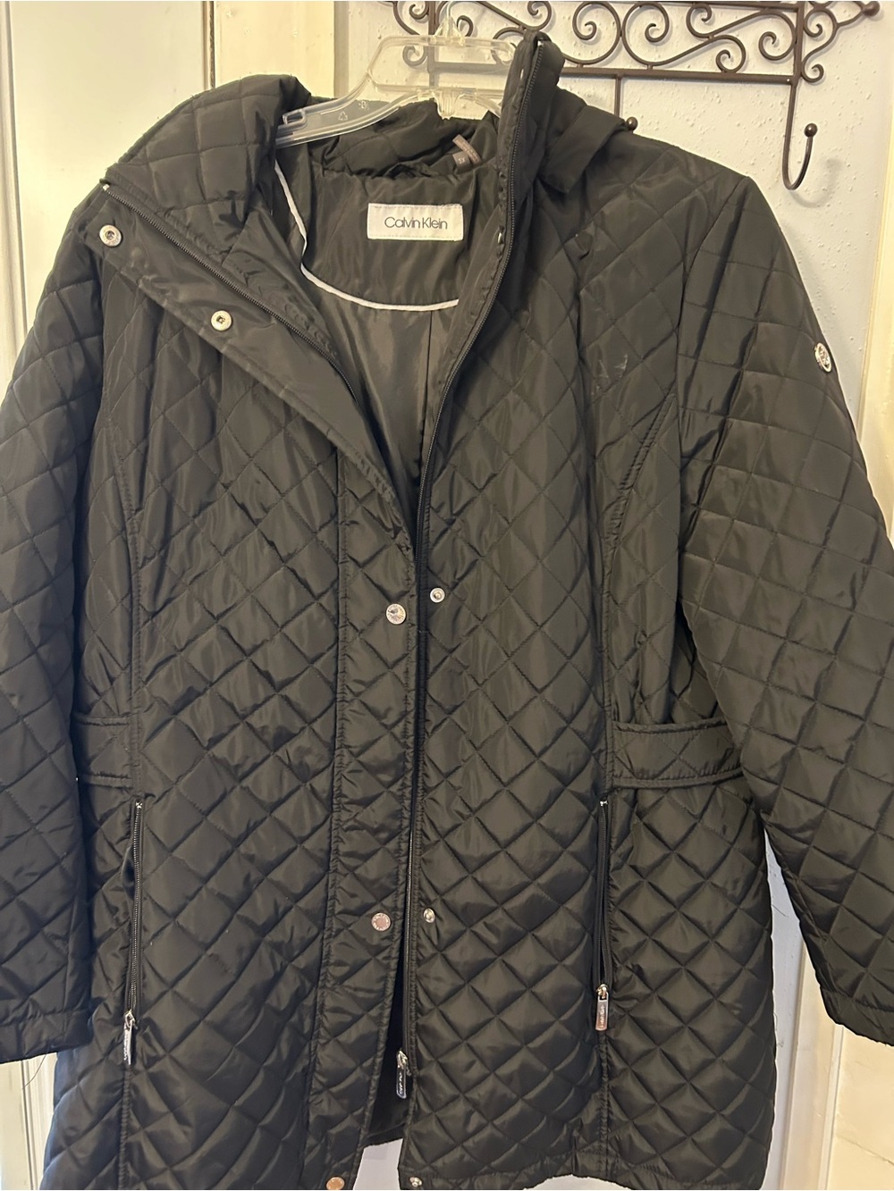 Calvin Klein Black Quilted Mid Length Car Coat/Jacket